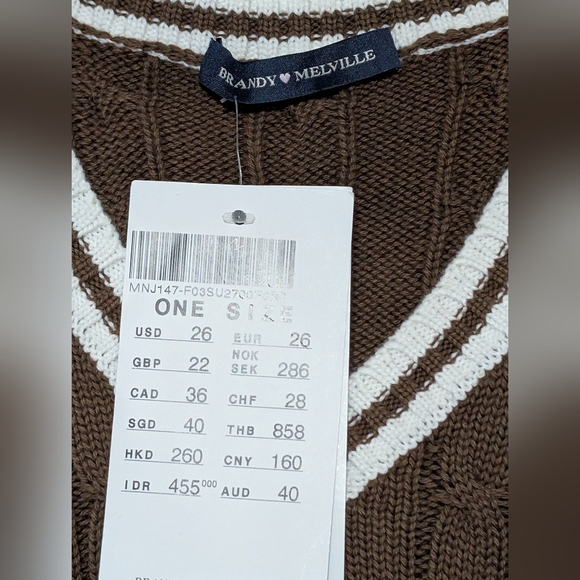 Brandy Melville Brown Cable Knit V-neck Sweater Vest, Made In Italy One Size NWT - Picture 6 of 12